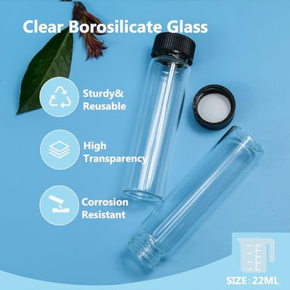 ALWSCI 0.74OZ Glass Vials, Small Liquid Sample Vial, 22 ml Borosilicate Glass Empty Vials with Caps, 20-400 Black Screw Caps with PE Liner, Pack of 100 - size: 22ML23x85mm Glass vials with screw caps