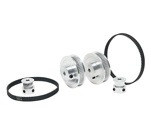 2PCS Set 2GT Aluminum Timing Pulley 20&60 Teeth 6.35mm Bore Synchronous Wheel with 2PCS Length 200mm Width 6mm Belt (20-60T-6.35B-6) - size: 6.35MM Bore, style: 20-60T-6.35B-6MM
