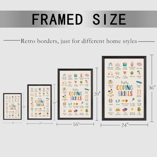 Coping Skills Canvas Wall Art Icon Chart Poster 24x36in Black Framed Flat - color: style 010, size: 24"L x 36"W