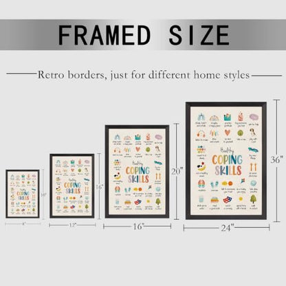 Coping Skills Canvas Wall Art Icon Chart Poster 24x36in Black Framed Flat - color: style 010, size: 24"L x 36"W