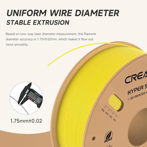 Official CREALITY Hyper PLA Filament 1.75mm, High Speed 30-600mm/s Rapid 3D Printer Filament PLA, Dimensional Accuracy +/-0.02mm, Stronger Toughness, Fit Most FDM 3D Printers，1KG(2.2lbs) Spool Yellow - color: Yellow