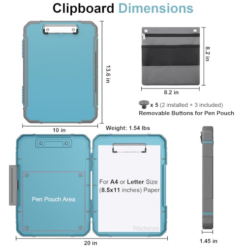 Clipboard, Clipboard with Storage, Heavy Duty Clip Boards 8.5x11, Protective Over Molded Edge, Plastic Clipboards, Contractor Folder with Internal Pen Pouch for Driver (Light Blue) - color: Light Blue