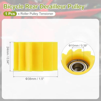 PATIKIL Serrated Shaped Roller Pulley Tensioner, 10mm Chain Roller, Yellow - color: Yellow