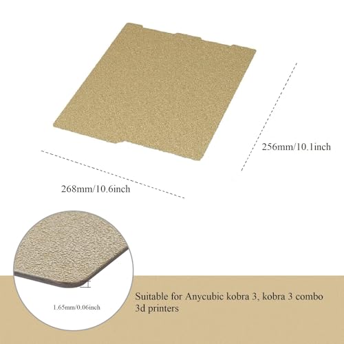 PEI Build Plate for Anycubic Kobra 3/Kobra 3 Combo - 256x268mm Double Sided Textured PEI Sheet | Ultra-Strong Adhesion for PLA, PETG, ABS, TPU | No Glue Needed | Flexible Magnetic Steel Plate