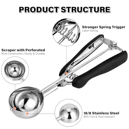 Large Cookie Scoop 3 Tbsp, Professional Stainless Steel Ice Cream Scoop 50mm, Cupcake Scoop Muffin Scoop for Baking, Good Soft Grips, Quick Trigger Release, 45ml (3 Tablespoon) - size: 3 tbsp (50 mm)
