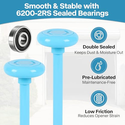 LIMICAR Quiet Nylon Garage Door Rollers 10 Pack, Wheels Replacement, Blue - color: Sky Blue