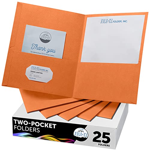 FILE-EZ Two-Pocket Folders, Orange, 25-Pack, Textured Paper, Letter Size (EZ-32565) - color: Orange, size: 25 Folders