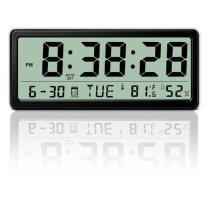 Magnetic Digital Clock with Seconds,8.5inch LCD Alarm Clock for Fridge - color: Black