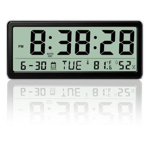Magnetic Digital Clock with Seconds,8.5inch LCD Alarm Clock for Fridge - color: Black