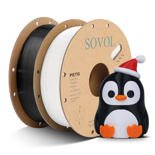Sovol 3D Printer PETG Filament 2kg Spool Printing Materials, Black+White - color: White & Black, size: 2 KG
