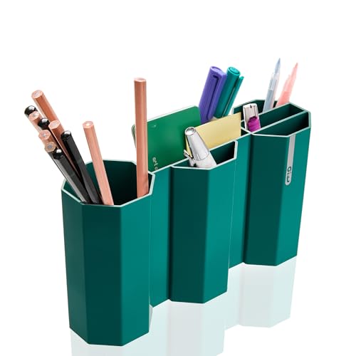 AonT Design Small Desk Organizer - Green Pen Tray & Holder (Multi-Compartment) (Made in Korea) – Modern Office Storage Supplies Organizer and Aesthetic Decor for Accessories - color: Green