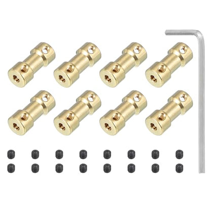 PATIKIL Brass Shaft Coupling Joint 3.2mm to 5mm, 8 Pcs Motor Shaft Coupler Extension Connector Rigid Sleeve Adapter Transmission Joint with Screws for RC Car Tires Shaft Motor - size: 3.2mm to 5mm
