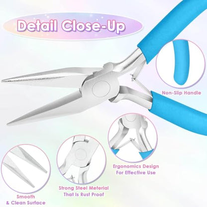Sky Blue Mini Needle Nose Pliers - 4.5 Inch Jewelry Making Pliers With Comfort Grip Handle - color: Sky Blue