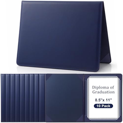 Tenare 10 Pcs Navy Blue PU Leather Certificate Cover Diploma Folder Holder - color: Navy Blue