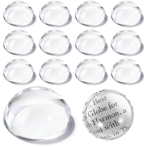 12 Pcs Crystal Dome Magnifying Paperweight, 6X Dome/Paperweight Magnifier Clear Distortion-Free Optics Convex Lens Set for Physics Classroom Home Decor, Paper Weights for Outdoor Events, 1.6inch