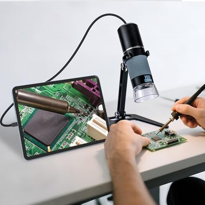 1080P USB Digital Microscope with Metal Stand, 50X-1000X Handheld Microscope Camera with 8 LED Lights Compatible with iPhone/Android/Windows/Mac - color: Black