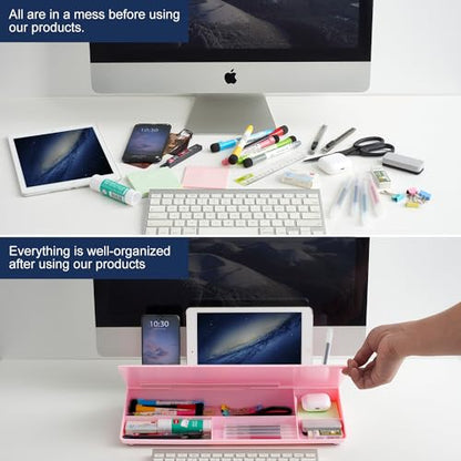 TSJ OFFICE Desktop Whiteboard Dry-Erase-Board - Computer Keyboard Stand White Board Surface Pad with Drawer, Desk Organizers with Accessories for Office, Home, School Supplies - Complete Pink - color: Pink Base/Glass