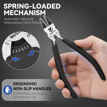 6 Inch Wire Cutters, Precision Flush Cutters with CR-V Steel, Ultra Sharp Side Cutting Pliers with Spring-Loaded Non-Slip Handles, Ideal for Jewelry Making, Crafting and Electrical Work