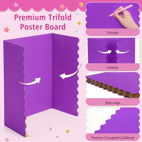Mooliwe 10 Pack Scalloped Trifold Poster Board, 26" x 17", Rainbow - color: Rainbow, size: 26" X 17"