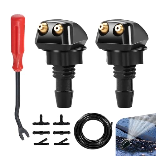 10 PCS Windshield Washer Nozzles Kit, Adjustable Front Hood Jet Kit with Hose, Double-hole Windscreen Wiper Spray Set, Universal for Most Cars, Trucks, SUVs (Multicolored)