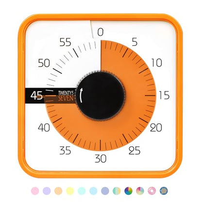 TWENTY5 SEVEN Countdown Timer 7.5 inch; 60 Minute 1 Hour Visual Timer – Classroom Teaching Tool Office Meeting, Mechanical Countdown Clock for Kids Exam Time Management Magnetic, Orange - color: Orange