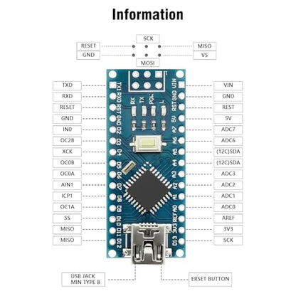 Nano V3.0 Board with Cable, AYWHP 1PCS Nano Board ATmega328P, CH340G Chip 5V 16M, Microcontroller Compatible with Arduino Nano (Mini USB Port) - size: 1