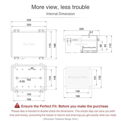 QILIPSU Waterproof Junction Box IP67 Outdoor Plastic Electrical Project Enclosure Weatherproof with Mounting Plate, Wall Brackets, Hinged Grey Cover 8.6"x6.7"x4.3" - color: Grey Cover, size: 8.6"x6.7"x4.3"