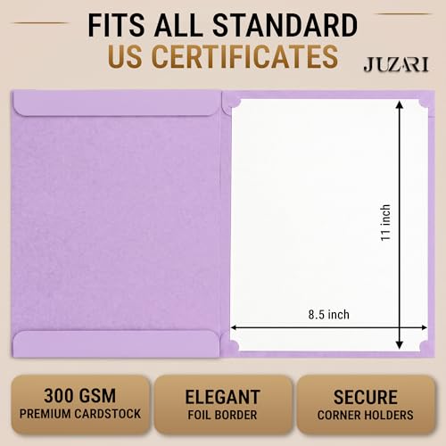 10 Pack Double Sided Certificate Holders 8.5x11 Purple - Heavyweight 300gsm Cardstock Diploma Holder - Dual Certificate Folder Letter Size Award Certificate for Graduation with Gold Foil Diploma Cover - color: Purple-Gold, size: 10 Pack