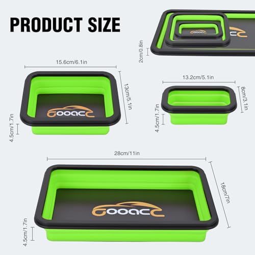 GOOACC 3 Sizes Collapsible Magnetic Parts Tray Set Green - color: Green