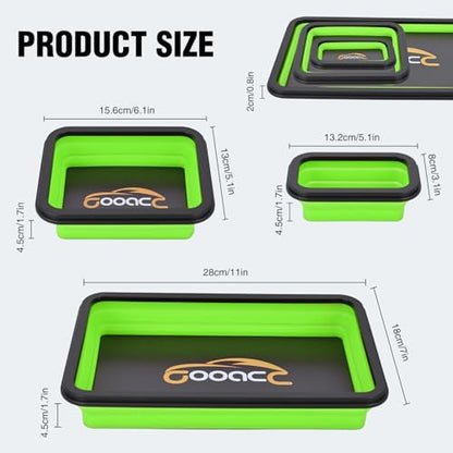 GOOACC 3 Sizes Collapsible Magnetic Parts Tray Set Green - color: Green