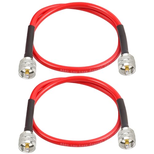 MOOKEERF MOOKEER RG8x Jumper Cable 2ft,2 Pack PL259 Jumper Cable,CB Coax Cable 50 Ohm,UHF PL259 Male to Male Low Loss CB Antenna Cable for HAM Radio,Antenna Analyzer,Dummy Load,SWR Meter,Red - size: 2FT