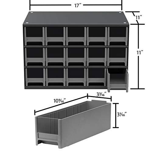 Akro-Mils Steel Garage Storage Cabinet, Small Parts Organizer Metal Cabinet for Hardware, Nails, Screws, Bolts, Nuts, and More, 17" W x 11" D x 11" H, 15-Drawer, Gray Cabinet/Black Drawers (19715) - color: Gray Cabinet/Black Drawers, size: 15-Drawer