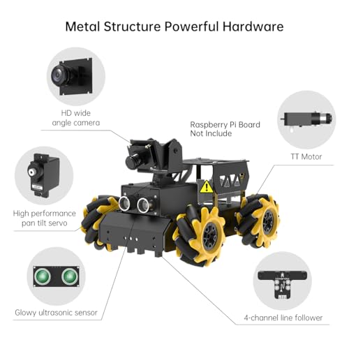 HIWONDER Raspberry Pi 5 AI Vision Robot Car Kit, Mecanum Wheels, 2DOF HD Camera, Python Programming, Open Source, DIY Robot Kit for Teens (Without Raspberry Pi 5 Board)