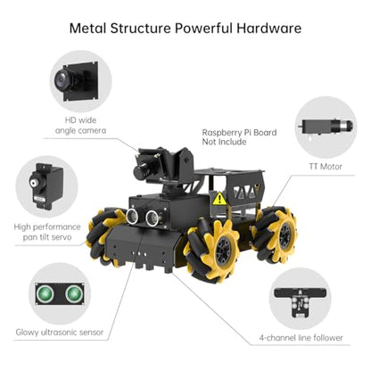 HIWONDER Raspberry Pi 5 AI Vision Robot Car Kit, Mecanum Wheels, 2DOF HD Camera, Python Programming, Open Source, DIY Robot Kit for Teens (Without Raspberry Pi 5 Board)