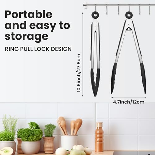 9-Inch Kitchen Tongs for Cooking with Silicone Tip,Black - color: 9"-Black