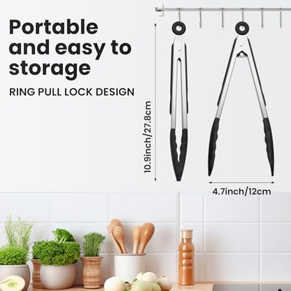 9-Inch Kitchen Tongs for Cooking with Silicone Tip,Black - color: 9"-Black