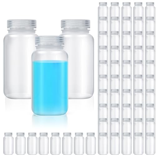 Tatuo 60 Pcs 8 oz 250ml Polypropylene Reagent Bottle Plastic Sample Bottles with Screw Caps transparent PP Sample Containers with Lid for Liquids, Laboratory, Storage at Home (Clear) - color: Clear, size: 8 oz 250ml