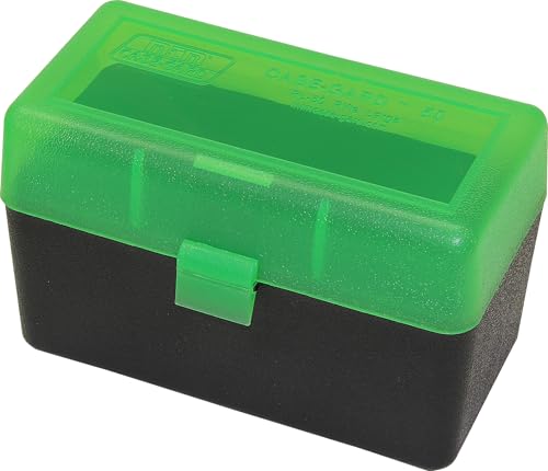 MTM 50 Round Flip-Top Rifle Ammo Box 270 Win 280 Rem 30-06, Clear Green - color: Clear Green/Black