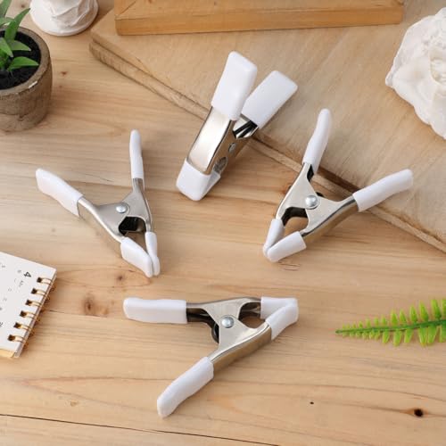 Generic 4PCS White Spring Clamps, 4'' Backdrop Clips with Steel Spring for Strong Grip, Hold Backdrops, Wood, Fabric & Crafts – for Photography Studio, Woodworking, Home Decor, 3.93×2.95×0.79 in"