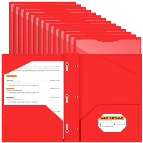 Henoyso 36 Pcs Plastic Folder with Clear Front Pocket, Red - color: Red