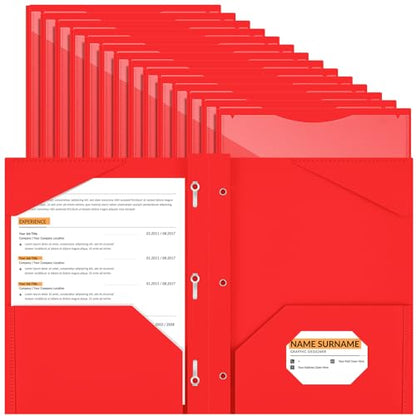 Henoyso 36 Pcs Plastic Folder with Clear Front Pocket, Red - color: Red