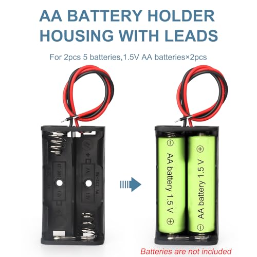 VWEICYY 4PACK 2 AA Battery Holder housing with Leads,4PCS 2 x 1.5V AA Battery Holder Case,Battery Holder Without Cover