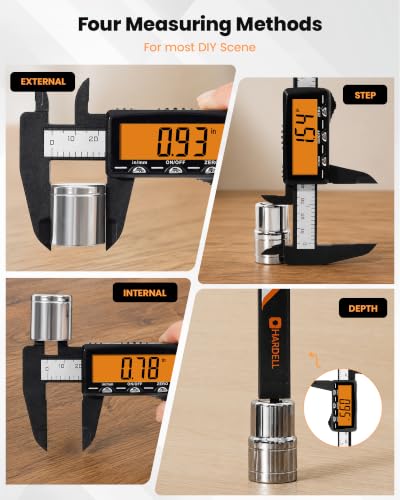 HARDELL 6" Digital Caliper, Rechargeable Plastic Caliper with Orange Screen