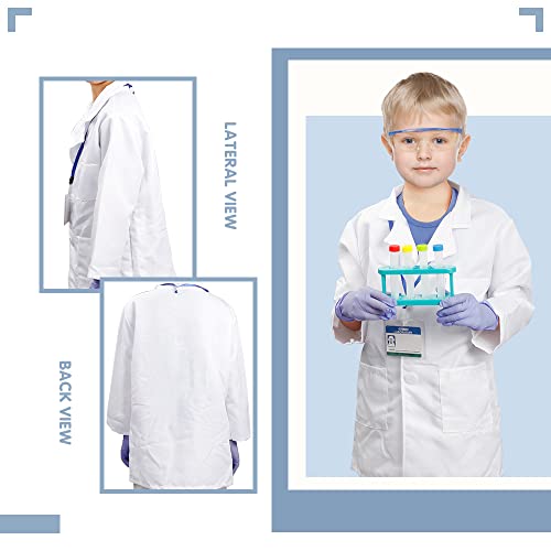 Scientist Costume for Kids, Lab Coat with Science Experiment Kit, Dress Up & Pretend Play for Boys Girls Ages 4 to 8 Years Old