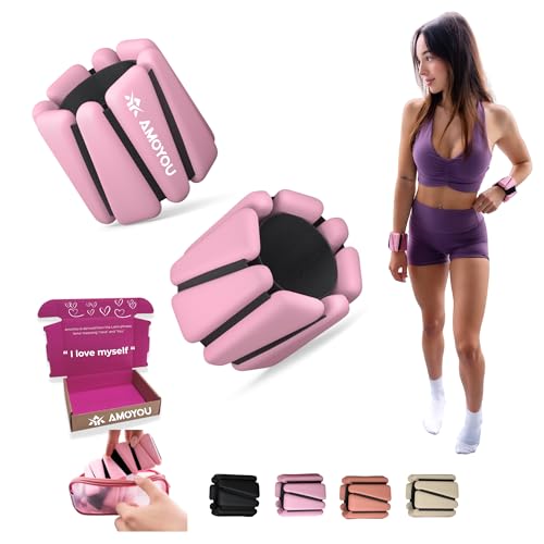 Wrist & Ankle Weights for Women – 2 lb Total, 1 lb Each | Weighted Bangles - color: Pink