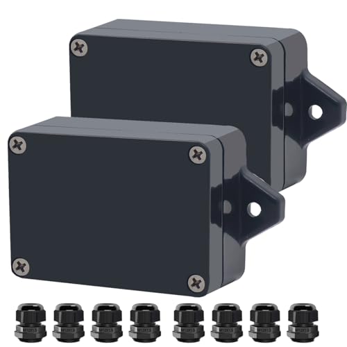 Project Box ABS Black Electrical Boxes IP65 Outdoor Waterproof Box Electronic Junction Box Fixed Ear Power Enclosure with Cable Glands for DIY Project 3.3 x 2.3 x 1.3 Inch (83 x 58 x 33 mm) - size: 3.3”x2.3”x1.3”