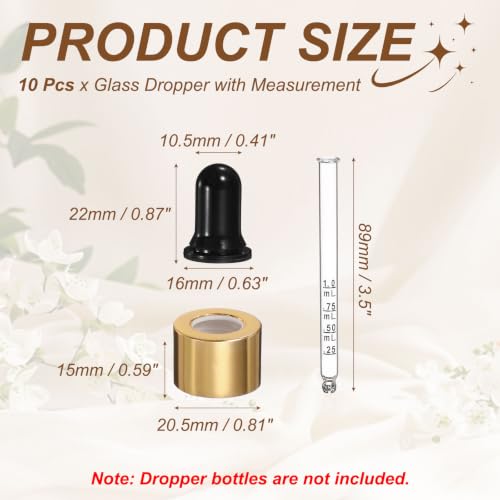 PATIKIL Glass Eye Dropper w/Measurement mark for 1.7oz Glass Bottles 10Pcs - color: Black/Gold Top, size: 1.7oz