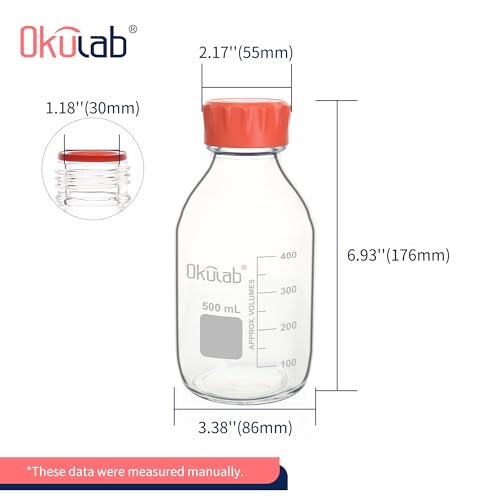 4pcs of 500ml(17oz) Round Media Storage Bottles, 3.3 Borosilicate Glass, with GL45 Screw Caps in PP Materia, GL45RB500A4 - style: 4pcs of 500ml