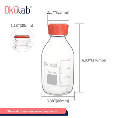 6pcs of 500ml(17oz) Round Media Storage Bottles, 3.3 Borosilicate Glass, with GL45 Screw Caps in PP Materia, GL45RB500B6 - style: 6pcs of 500ml