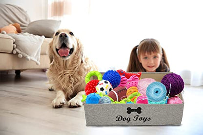Geyecete Large Dog Toys Storage Bins - Foldable linen Trapezoid Organizer Boxes with weave Rope Handle, Collapsible Basket for Shelves (Light Brown-DOG) - color: Light Brown